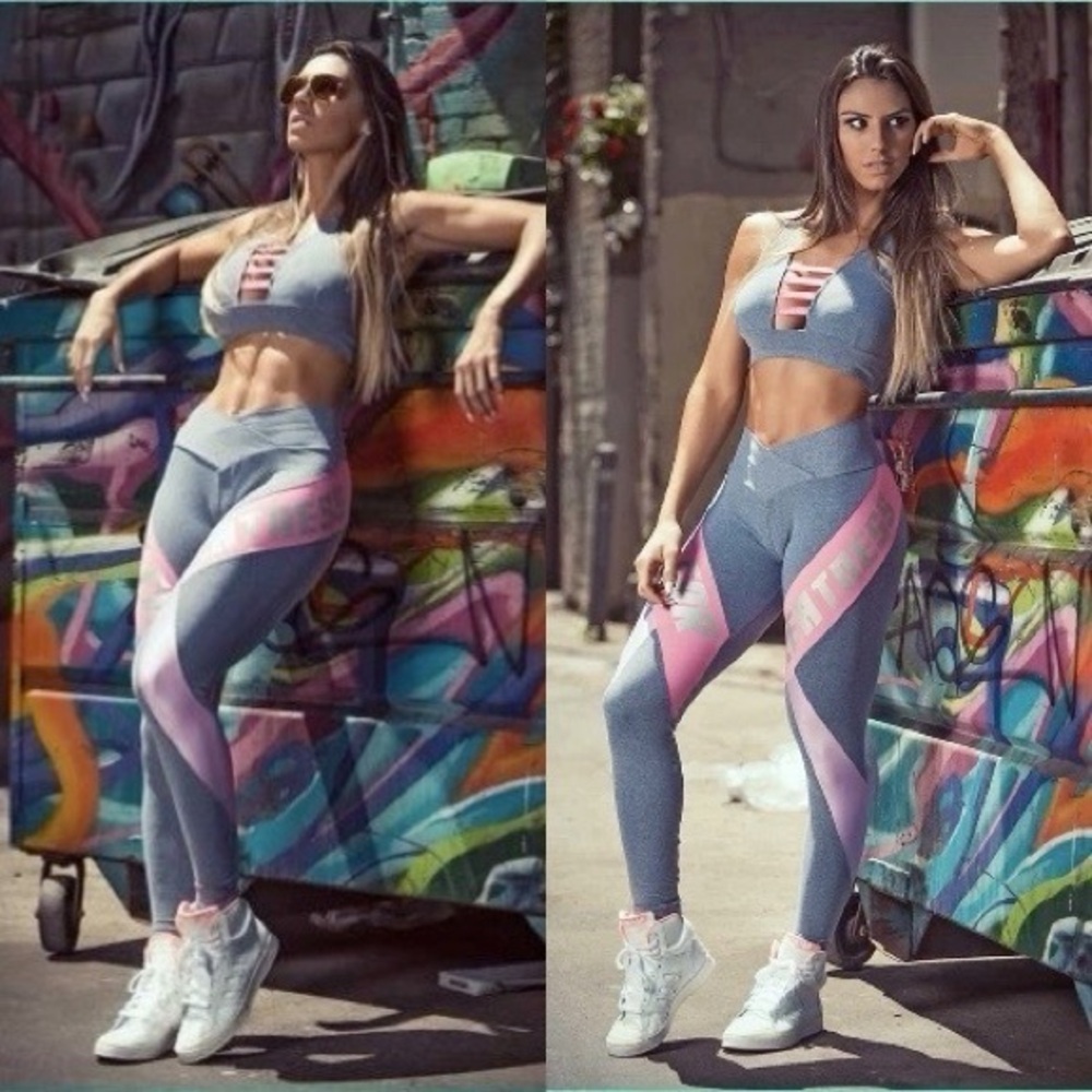 Body by Brazil Grey SuperHot Heather Greatness V Waist Pink Panel Sexy Leggings